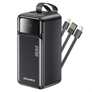 Awei PA-107 50000mAh powerbank - 22.5W, indbygget USB-C/3xUSB - sort