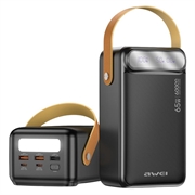 Awei PA-82 60000mAh powerbank - 65W, 2x USB-A/USB-C, LED-display, lommelygte - sort