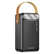 Awei PA-82 60000mAh powerbank - 65W, 2x USB-A/USB-C, LED-display, lommelygte - sort