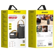 Awei PA-82 60000mAh powerbank - 65W, 2x USB-A/USB-C, LED-display, lommelygte - sort