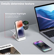 B-27 3-i-1 foldbar trådløs oplader med natlys - 15W - Hvid