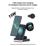 B-27 3-i-1 foldbar trådløs oplader med natlys - 15W - Hvid