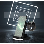 B-27 3-i-1 foldbar trådløs oplader med natlys - 15W - Hvid