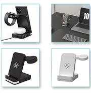 B-27 3-i-1 foldbar trådløs oplader med natlys - 15W - Hvid