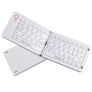 B023 68-tangenters magnetisk foldbart trådløst tastatur med telefonholder - QWERTY - hvid