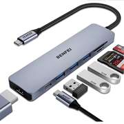 BENFEI 7-i-1 USB-C-adapterhub - 4K HDMI 60Hz, 100W PD, 3x USB-A, SD- og microSD-kortlæser