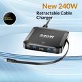 BK-124D 240W bordoplader med udtrækkeligt USB-C-kabel - 2x USB-C, 2x USB-A