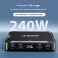 BK-124D 240W bordoplader med udtrækkeligt USB-C-kabel - 2x USB-C, 2x USB-A