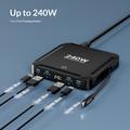 BK-124D 240W bordoplader med udtrækkeligt USB-C-kabel - 2x USB-C, 2x USB-A