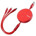 Baseus 3-i-1 Indtrækbar USB-kabel - 1.2m - Rød