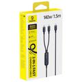 Baseus Flash 4 2-i-1 USB-C til dobbelt USB-C hurtigopladerkabel 1.5m/140W - Sort