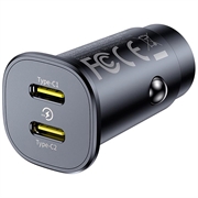 Baseus GoTrip 30W dobbelt USB-C biloplader - sort