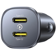 Baseus GoTrip 30W dobbelt USB-C biloplader - sort