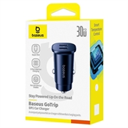 Baseus GoTrip 30W dobbelt USB-C biloplader - sort
