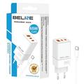 Beline BLN3CW65C GaN 65W vægoplader m. USB-C kabel - 2xUSB-C, USB-A - Hvid