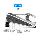 Blueendless ST708 7-i-1 bærbar computerholder med USB-C-hub - sølv / grå
