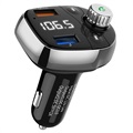Bluetooth FM Transmitter / Billader med QC3.0 T62 - Sort / Sølv
