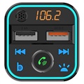 Bluetooth FM Transmitter / Hurtig Biloplader BT22 med 2x USB - Sort