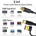 Flettet 2-i-1 USB-A / USB-C til USB-B printerkabel - 5m - Sort