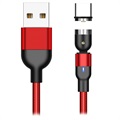 Flettet og Drejeligt Magnetisk USB Type-C Kabel - 2m - Rød