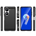 Asus Zenfone 10 Børstet TPU Cover - Karbonfiber - Sort