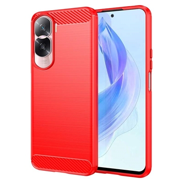 Honor 90 Lite/X50i Børstet TPU Cover - Karbonfiber - Rød