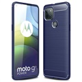 Motorola Moto G9 Power Børstet TPU Cover - Karbonfiber - Blå