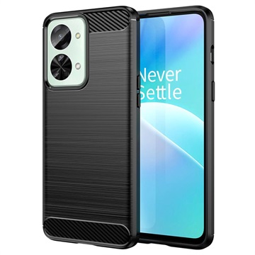 OnePlus Nord 2T Børstet TPU Cover - Karbonfiber - Sort