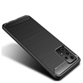 Samsung Galaxy A52 5G/A52s 5G Børstet TPU Cover - Karbonfiber - Sort