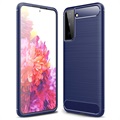 Samsung Galaxy S21 5G Børstet TPU Cover - Karbonfiber - Blå
