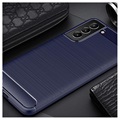 Samsung Galaxy S21 FE 5G Børstet TPU Cover - Karbonfiber - Blå