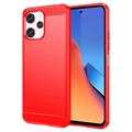 Xiaomi Redmi 12 Børstet TPU Cover - Karbonfiber - Rød