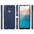 Nokia C21 Plus Børstet TPU Cover - Karbonfiber - Blå
