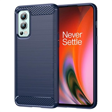 OnePlus Nord 2 5G Børstet TPU Cover - Karbonfiber - Blå