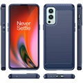 OnePlus Nord 2 5G Børstet TPU Cover - Karbonfiber - Blå