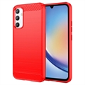 Samsung Galaxy A34 5G Børstet TPU Cover - Karbonfiber - Rød