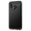 Samsung Galaxy A40 Børstet TPU Cover - Karbonfiber - Sort