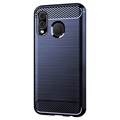 Samsung Galaxy A40 Børstet TPU Cover - Karbonfiber - Blå