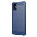 Samsung Galaxy A71 Børstet TPU Cover - Karbonfiber - Blå