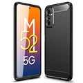 Samsung Galaxy M52 5G Børstet TPU Cover - Karbonfiber - Sort