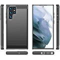 Samsung Galaxy S22 Ultra 5G Børstet TPU Cover - Karbonfiber - Sort