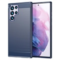 Samsung Galaxy S22 Ultra 5G Børstet TPU Cover - Karbonfiber - Blå