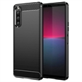 Sony Xperia 10 V Børstet TPU Cover - Karbonfiber - Sort