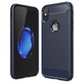 Børstet iPhone X / iPhone XS TPU Cover - Karbonfiber - Mørkeblå