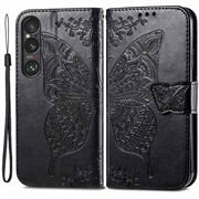 Sony Xperia 1 VI Butterfly Series Flip Cover med Pung - Sort