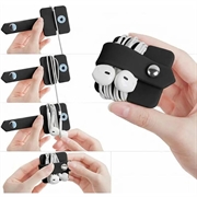 Kabel-/øretelefon-opbevaringsholder i silikone med metaltrykknap - sort