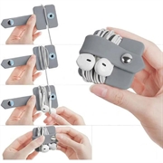 Kabel-/øretelefon-holder i silikone med metaltrykknap - grå