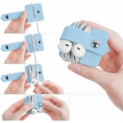 Kabel-/øretelefon-opbevaringsholder i silikone med metaltrykknap - lyseblå