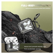 AirPods 4-etui i camouflagemønster, stødsikkert, med karabinhage - Camouflage Grå