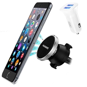 Essentielt bilsæt - dobbelt USB-oplader og magnetisk mobilholder